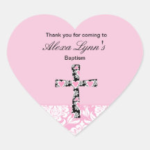 Pink Damask Girls BaptismThank You sticker