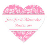 Pink Damask Heart Wedding Invitation Seals