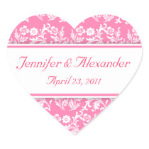 Pink Damask Heart Wedding Invitation Seals