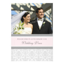 Pink Damask Photo Wedding Vow Renewal Invitations