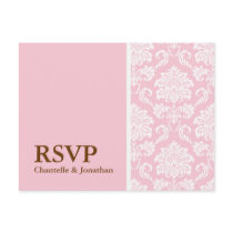 Pink Damask RSVP Postcard