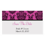 Pink Damask Save The Date business cards