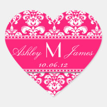 Pink Damask Wedding Favour Sticker