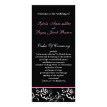 pink damask Wedding program Rack Cards