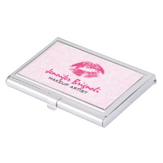 Pink Damasks Makeup Artist Design Business Card Holders