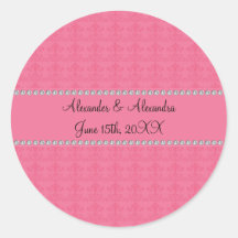 Pink diamond wedding favours round sticker