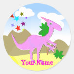 Pink Dinosaur Cartoon Name Sticker