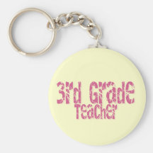 Pink Distressed Text 3rd Grade Teacher Keychains