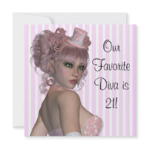 Pink Diva Womans 21st Birthday Party Personalized Invites