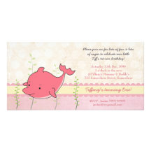 Pink Dolphin Girls 1st Birthday Party Invite Personalized Photo Card