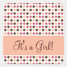 Pink Dot It's a Girl Square Stickers