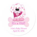 Pink Dot Puppy Dog Baby Shower Favour Stickers