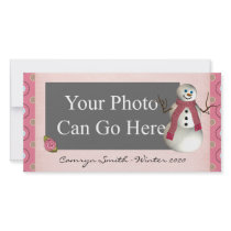 Pink Dot Winter Snow Snowman Christmas Picture Card