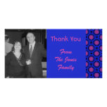 pink dots on blue personalized photo card