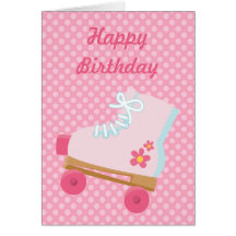 Pink Dots Rollerskate Birthday Card