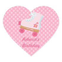 Pink Dots Rollerskate Birthday Heart Stickers
