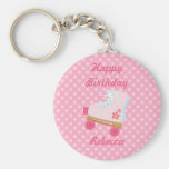 Pink Dots Rollerskate Birthday Keychain