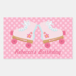 Pink Dots Rollerskate Birthday Rectangle Stickers