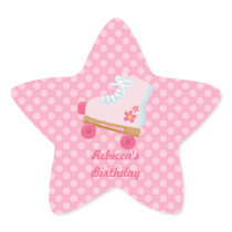 Pink Dots Rollerskate Birthday Star Stickers