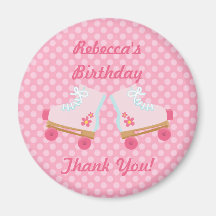 Pink Dots Rollerskates Birthday Button Fridge Magnets