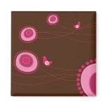 Pink Dotted Flowers and Birds Magnet