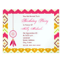 Pink Dreamcatcher Tribal Birthday Party Invitation