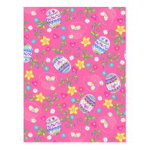 Pink Easter eggs, flowers and baskets Postcards