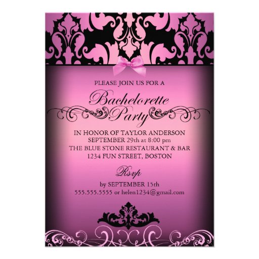 Pink Elegant Damask Bachelorette Party Invitation