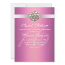 Pink Elegant Pearl Sweet 16 Birthday Invitation