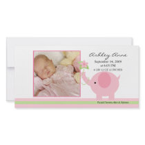 Pink Elephant Baby Girl Birth Annoucement