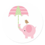 Pink Elephant Baby Shower Stickers