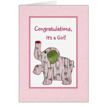 Pink Elephant Congratulations It's A Girl Card