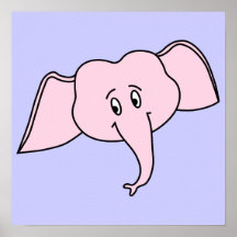 Pink Elephant Face. Cartoon Poster