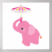 Pink Elephant Nursery Wall Art Print