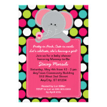 Pink Elephant Polkadot Baby Shower Invitation
