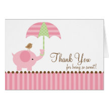 Pink Elephant Thank You Note Card