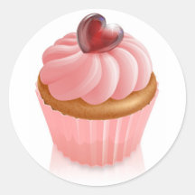 Pink fairy cake cupcake with heart decoration sticker