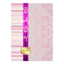 Pink Fanciful Pinstripe Baby Shower Invitation