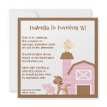 Pink farm animals girl's birthday party invitation
