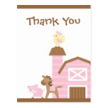 Pink farm animals girl's thank you post card