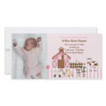 Pink Farm Animals Photo Birth Announcement 8x4 photo cards