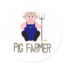 Pink Farmer Pig Brown Pig Farmer Round Sticker