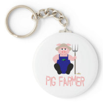 Pink Farmer Pig Pink Pig Farmer Keychains