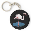 Pink Flamingo in Blue Pool of Water keychains