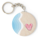 Pink Flip-Flops on the Beach Keychain
