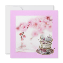 Pink Floral Bridal Shower Tea Party Invitation