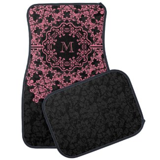Pink Floral Lace Black Damasks Monogramed Floor Mat