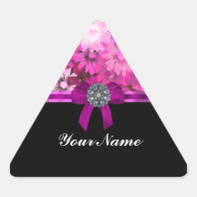 Pink floral personalised triangle sticker