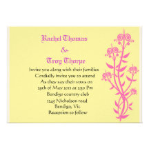Pink floral with yellow background wedding invite