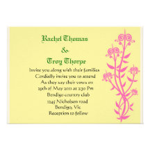 Pink floral with yellow background wedding invite